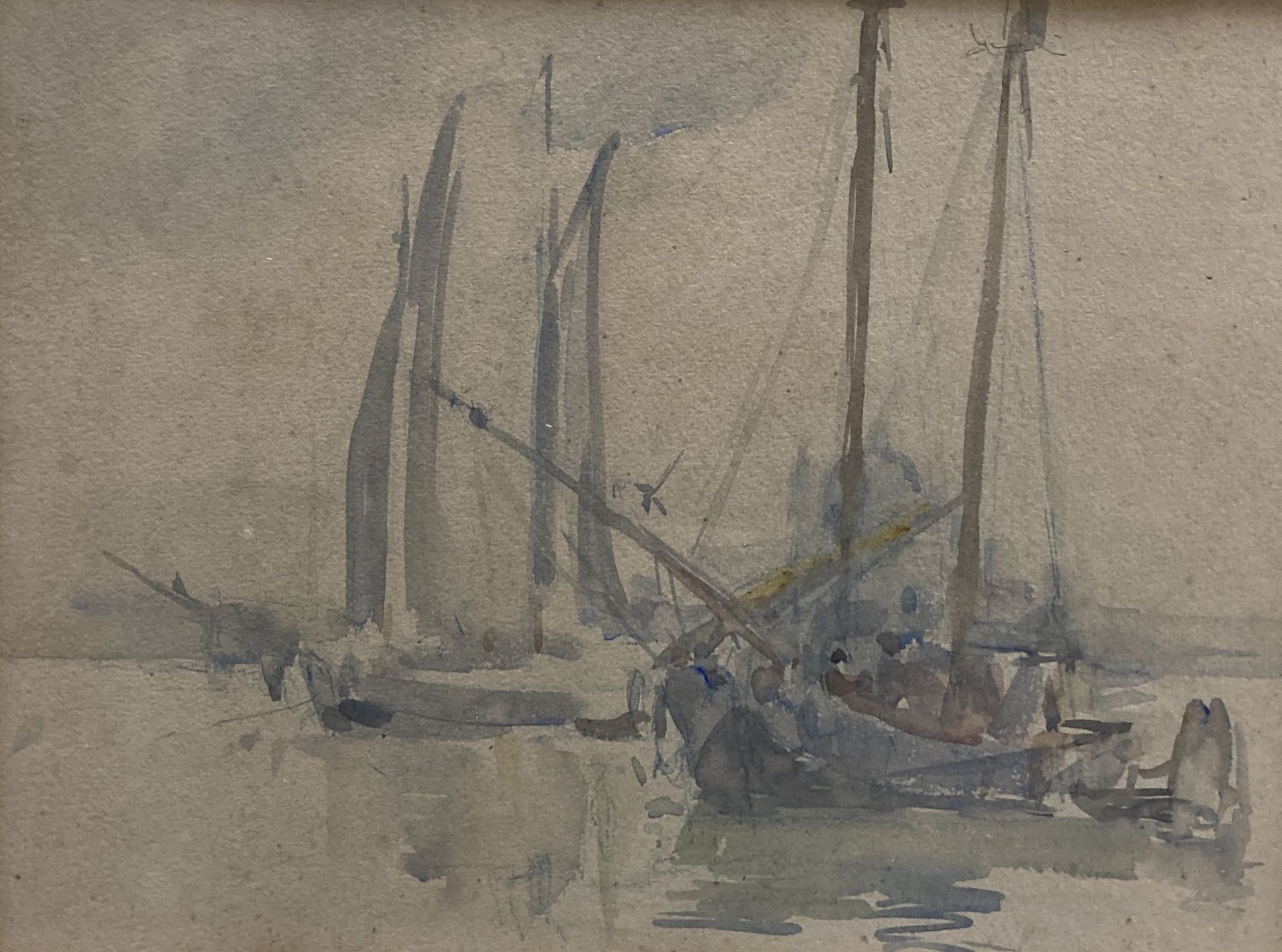 Attributed to Alfred Hayward, watercolour, Fishing boats off Venice, 25 x 33.5cm